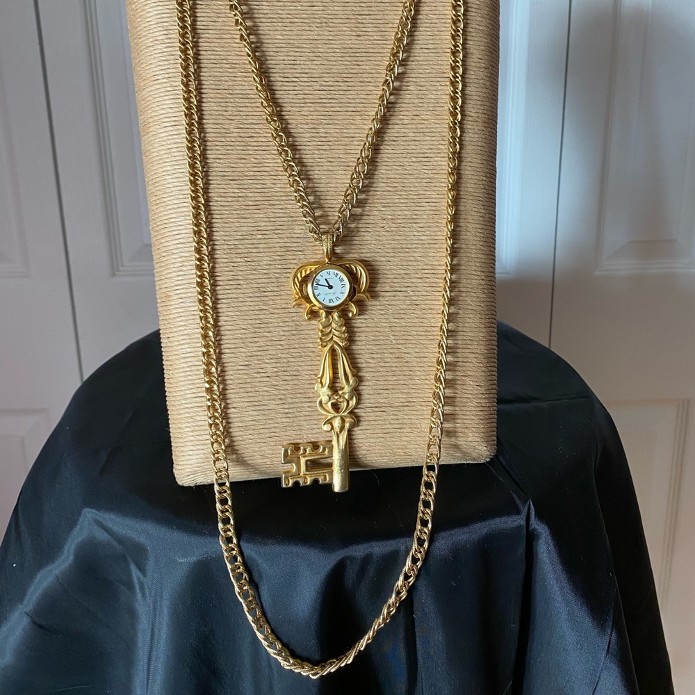Vintage Kenneth Lane 2 Strand Necklace with Key/Watch pendant.
